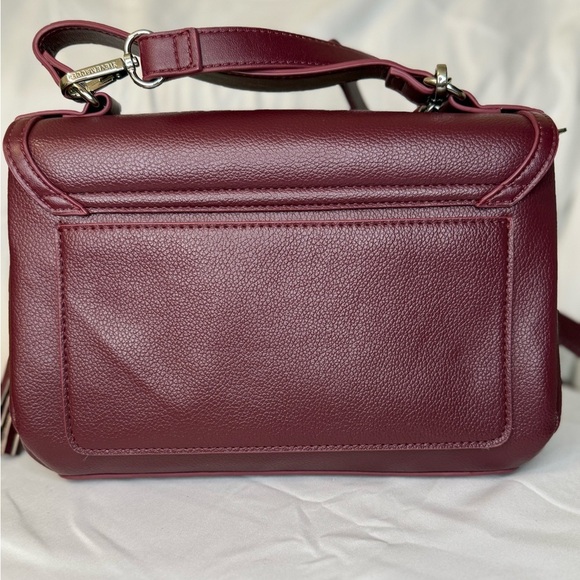 Steve Madden Burgundy Leather Crossbody Satchel Bag with Tassel & Chain Detail - Picture 3 of 10